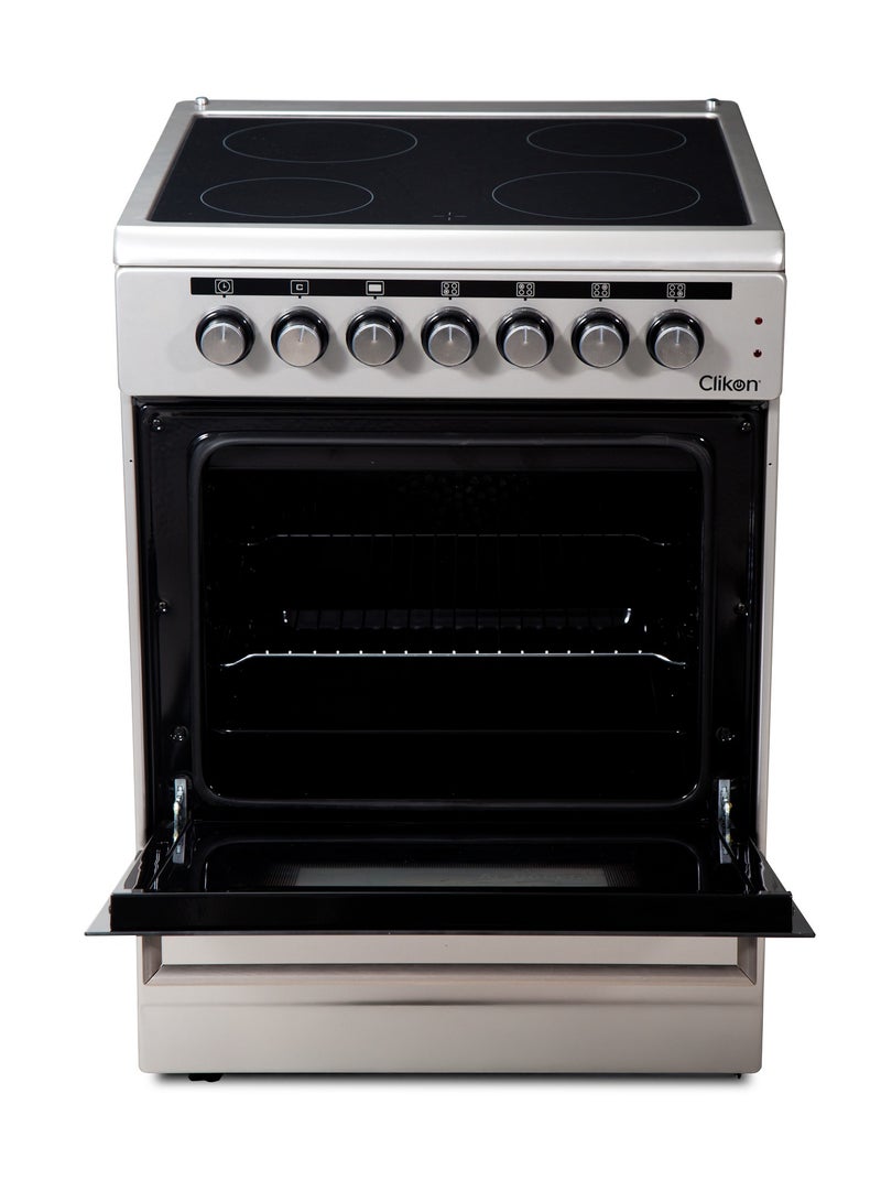 Clikon 60x60 Electric Cooker, Vitro Ceramic Free standing 4 Heating Zone Cooking Range, Rapid Cooking, Double Glass Oven, Thermostatic Control 4 CK310 Silver/Black - Image 3
