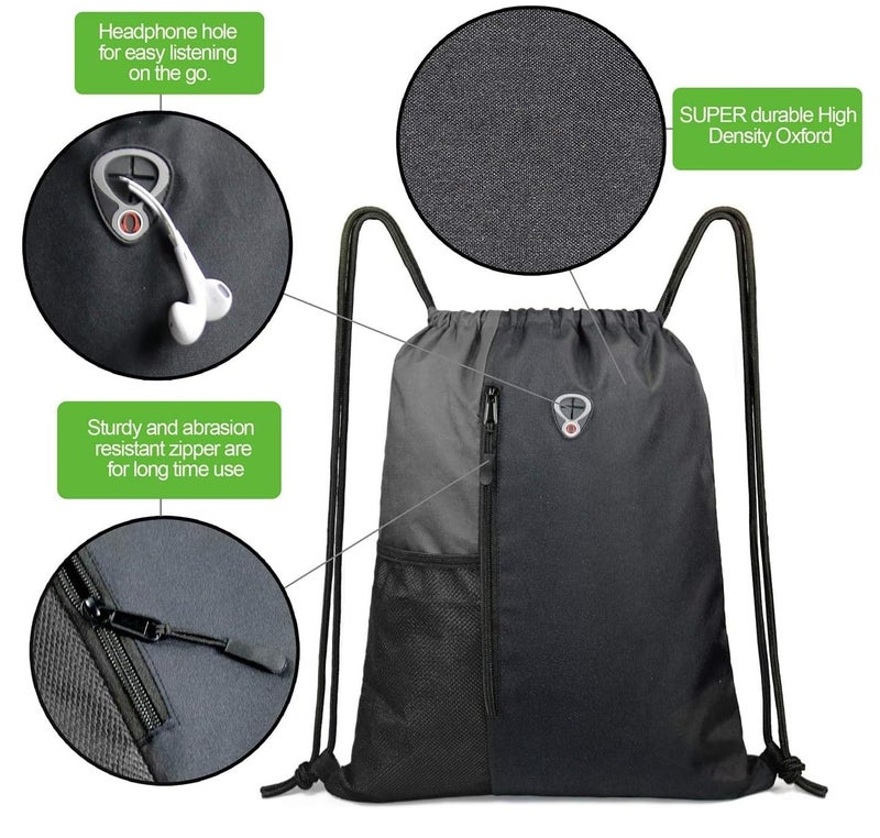 ALASKA ® Drawstring Backpack Sports Gym Bag Large Size (18 Inch x 14 Inch) for Women & Men, Large Size With Two Zipper Pockets and Water Bottle Mesh Pocket. - Image 5