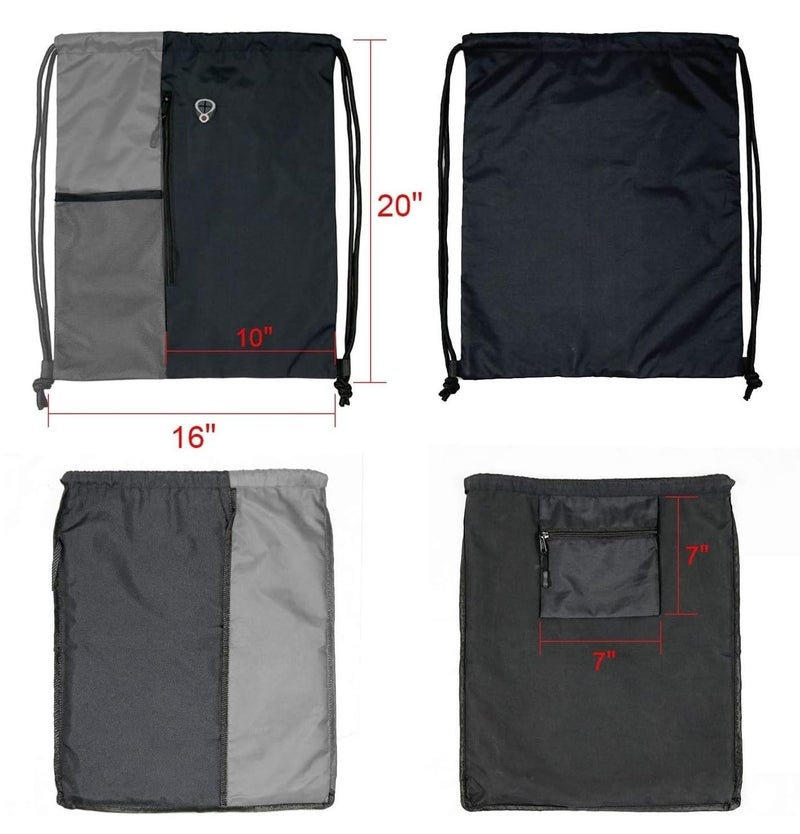 ALASKA ® Drawstring Backpack Sports Gym Bag Large Size (18 Inch x 14 Inch) for Women & Men, Large Size With Two Zipper Pockets and Water Bottle Mesh Pocket. - Image 2