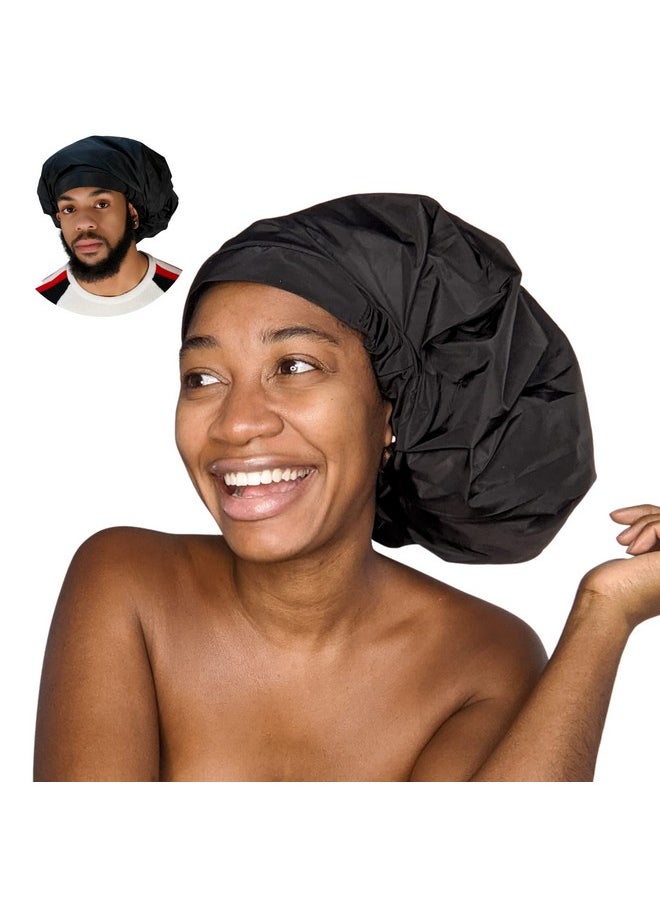 TTAT Try This an That - Ttat Shower Cap Jumbo Size For Men & Women With Afro Long Dreadlocks Locs Box Braids Coily Voluminous & Long Hair Waterproof Washable Reusable & Adjustable (Black) - Image 1