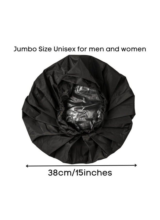 TTAT Try This an That - Ttat Shower Cap Jumbo Size For Men & Women With Afro Long Dreadlocks Locs Box Braids Coily Voluminous & Long Hair Waterproof Washable Reusable & Adjustable (Black) - Image 1