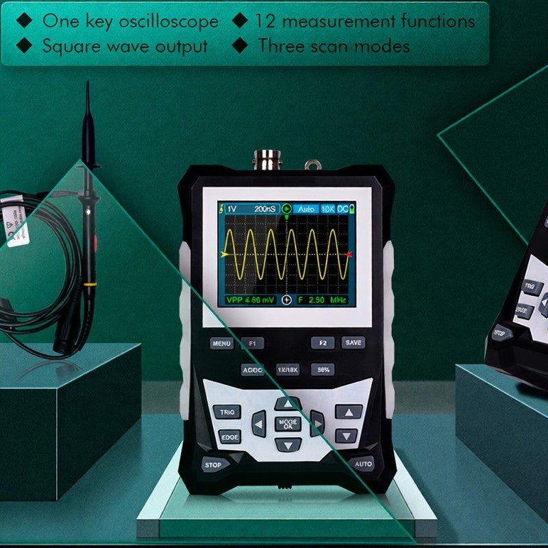 مقياس موجات رقمي بشاشة ملونة TFT مقاس 2.4 بوصة بدقة 320x240 - عرض تناظري 120 ميجاهرتز ومعدل أخذ عينات 500 ميجا عينة في الثانية مع إشارة موجة مربعة للاختبارات الإلكترونية وتحليل الموجات - Image 3