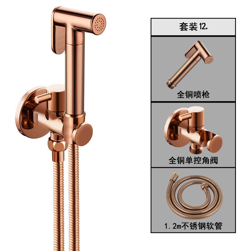 All-Copper Toilet Flushing Spray Gun Bidet Toilet One In And One Out Angle Valve Bathroom Pressurized Flush Gun Faucet - Image 1