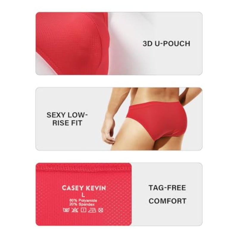 Casey Kevin Mens Silk Briefs Mesh Breathable Bulge Pouch Underwear Soft Low Rise Panties Cooling Bikini Underpants 4-Pack - Image 4