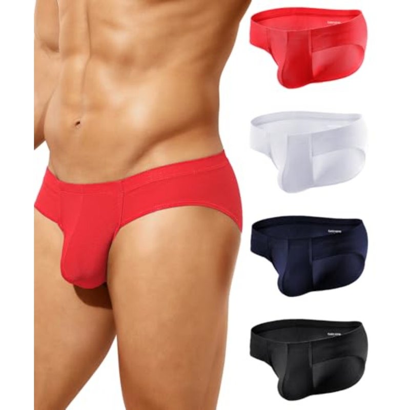 Casey Kevin Mens Silk Briefs Mesh Breathable Bulge Pouch Underwear Soft Low Rise Panties Cooling Bikini Underpants 4-Pack - Image 1
