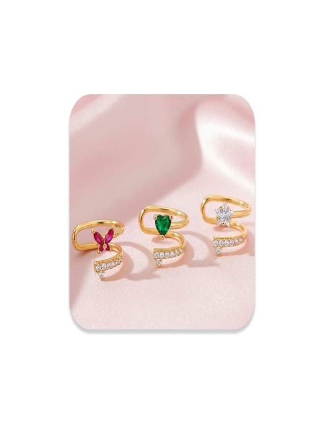 VAMA FASHIONS 18K Gold Plated Left Ear Cuff Anti Tarnish Stone Without Piercing Stud Earring Upper Ear western ethnic Lightweight Jewellery For Women & Girls (3 Pcs Left Upper Ear Cuffs) - Image 1