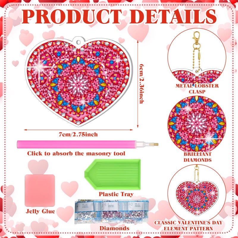 Ferreve 28 Pcs Valentine's Day Diamond Painting Keychain Kits Double Sided DIY Heart Diamond Art Keychain Ornaments for Adults Romantic Gem Key Ring Art Pendant Decor Crafts Accessories Gifts - Image 2
