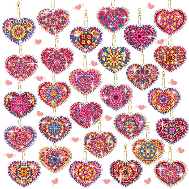 Ferreve 28 Pcs Valentine's Day Diamond Painting Keychain Kits Double Sided DIY Heart Diamond Art Keychain Ornaments for Adults Romantic Gem Key Ring Art Pendant Decor Crafts Accessories Gifts - Image 1