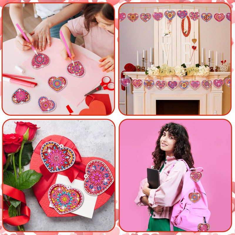 Ferreve 28 Pcs Valentine's Day Diamond Painting Keychain Kits Double Sided DIY Heart Diamond Art Keychain Ornaments for Adults Romantic Gem Key Ring Art Pendant Decor Crafts Accessories Gifts - Image 5