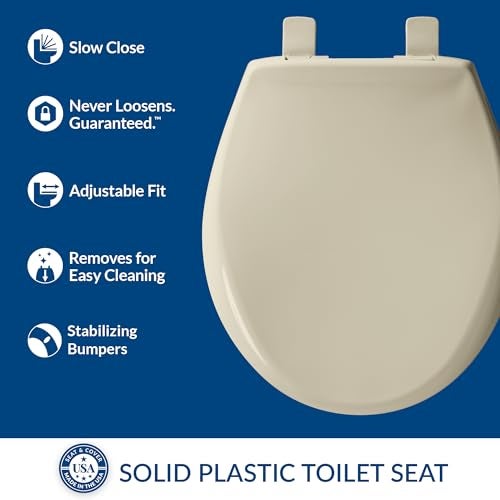 Mayfair Aurora Slow Close Toilet Seat, Easy Clean Hinges and Adjustable Perfect Fit Plastic Seat, Made in USA, Round, Bone - Image 2