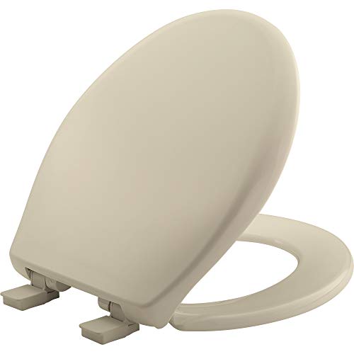 Mayfair Aurora Slow Close Toilet Seat, Easy Clean Hinges and Adjustable Perfect Fit Plastic Seat, Made in USA, Round, Bone - Image 1
