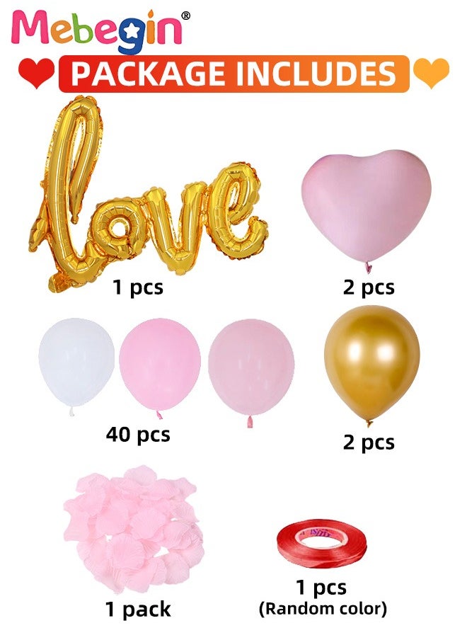 MEBEGIN - Anniversary Decorations Set, Valentine's Day Decorations, Confession Supplies Kit with 40 Balloons, Petals, 1 Love Foil Balloon, 2 Latex Heart-shaped Balloons and Other Accessaries, DIY Romantic Party Supplies, Suitable for Anniversary, Proposal and Confession - Image 1