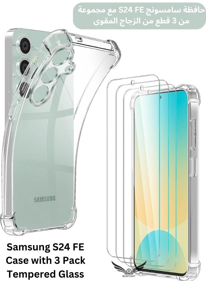 BORTONY Samsung Galaxy S24 FE Case Cover with Galaxy S24 FE Screen Protector [3 Pack] Crystal Clear Bumper Shockproof Phone Case Flexible TPU Silicone Cover for Galaxy S24 FE - Image 1