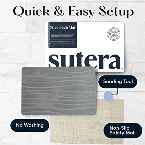 SUTERA - Stone Bath Mat, Diatomaceous Earth Shower Mat, Non-Slip Super Absorbent Quick Drying Bathroom Floor Mat, Natural, Easy to Clean (23.5 x 15 Gray, 2 Pack) - Image 2