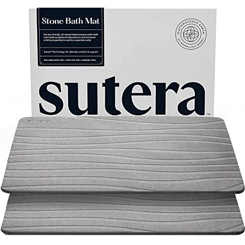 SUTERA - Stone Bath Mat, Diatomaceous Earth Shower Mat, Non-Slip Super Absorbent Quick Drying Bathroom Floor Mat, Natural, Easy to Clean (23.5 x 15 Gray, 2 Pack) - Image 1