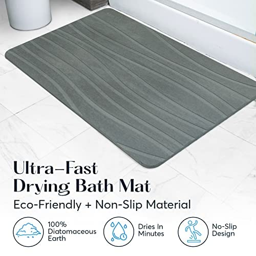 SUTERA - Stone Bath Mat, Diatomaceous Earth Shower Mat, Non-Slip Super Absorbent Quick Drying Bathroom Floor Mat, Natural, Easy to Clean (23.5 x 15 Gray, 2 Pack) - Image 4