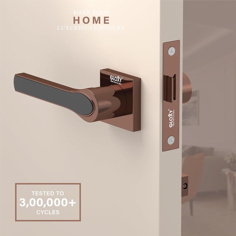 GLOXY Gloxy Brass Door Lock Set for Bathroom Mortise Door Lock Handle Set for Balcony Baby Latch Keyless Lock Handle Set for Storeroom Rose Gold Black Finish 2 Years Warranty Pack of 1  - Image 4