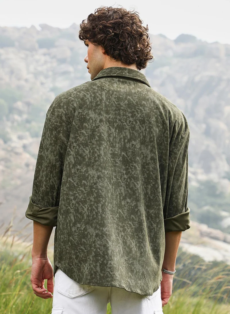 CAHOOT  Men's Juniper Green Faded Corduroy Oversized Shirt for Men | Best Price UAE
