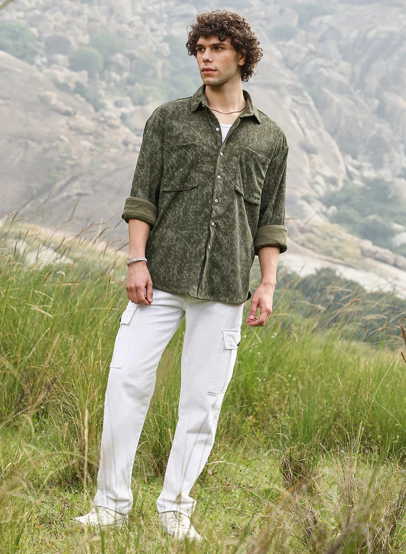 CAHOOT  Men's Juniper Green Faded Corduroy Oversized Shirt for Men | Best Price UAE