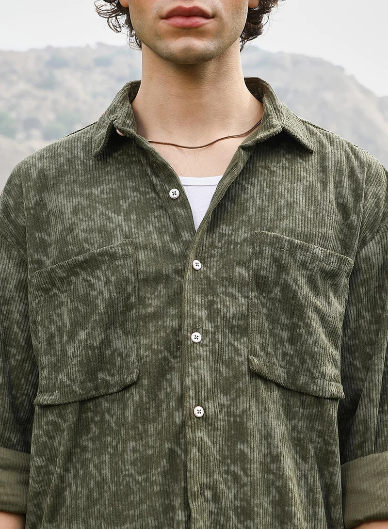 CAHOOT  Men's Juniper Green Faded Corduroy Oversized Shirt for Men | Best Price UAE