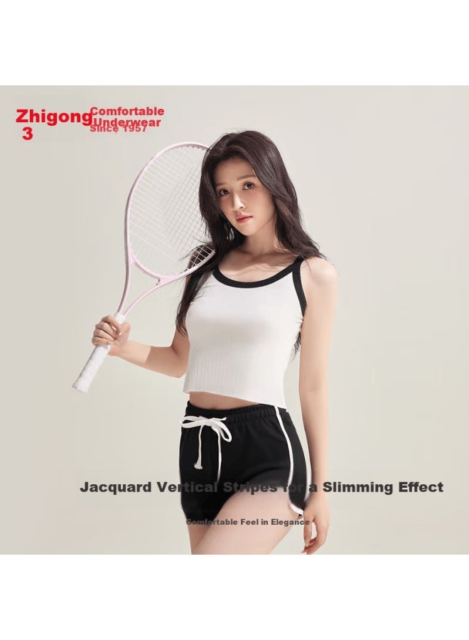 Hongdou Women's Soft Cotton Stretch Jacquard Vest Fashion Color-block Large Round Neck Versatile Camisole - Image 3
