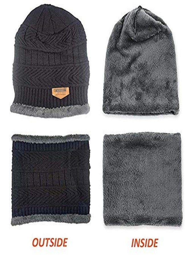 Malvina Standard 2Pcs Kids Girl's Winter Knitted Hats+ Scarf Set|Warm Fleece Lining Cap with Neckwarmer (Black, Freesize) - Image 3