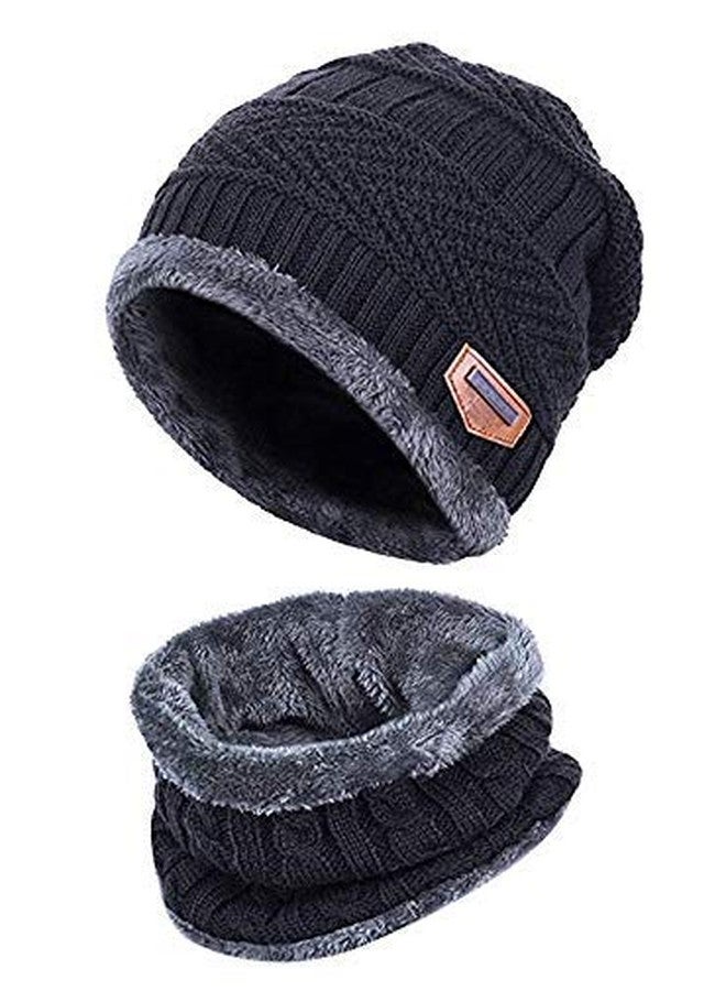 Malvina Standard 2Pcs Kids Girl's Winter Knitted Hats+ Scarf Set|Warm Fleece Lining Cap with Neckwarmer (Black, Freesize) - Image 2