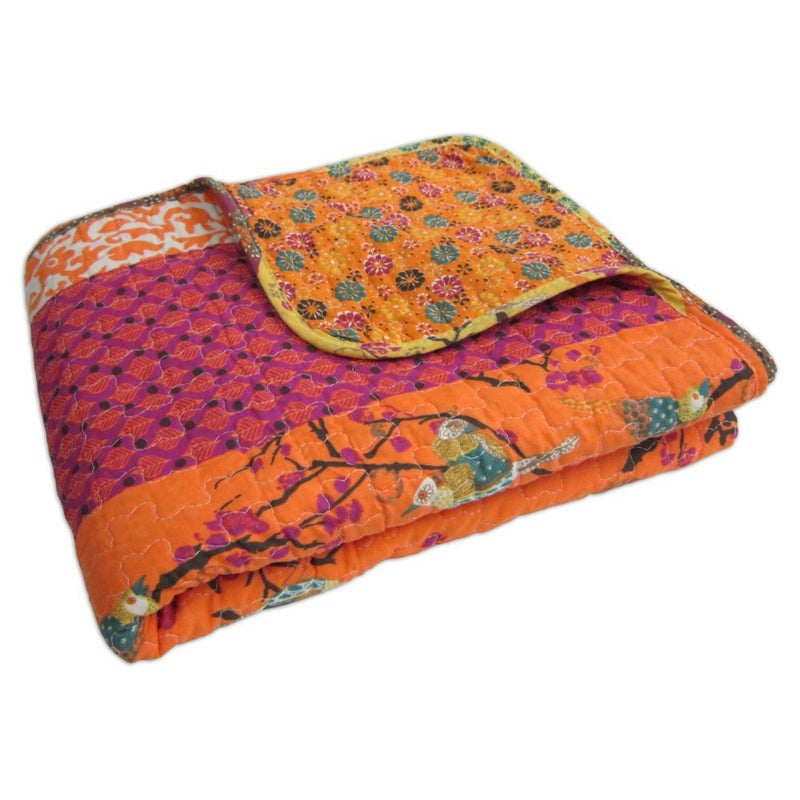 Lush Decor  Throw Super Soft Reversible Quilted Blanket Bohemian Bedding Ideal for Bed Couch or Chair Royal Empire Tangerine 50 x 60