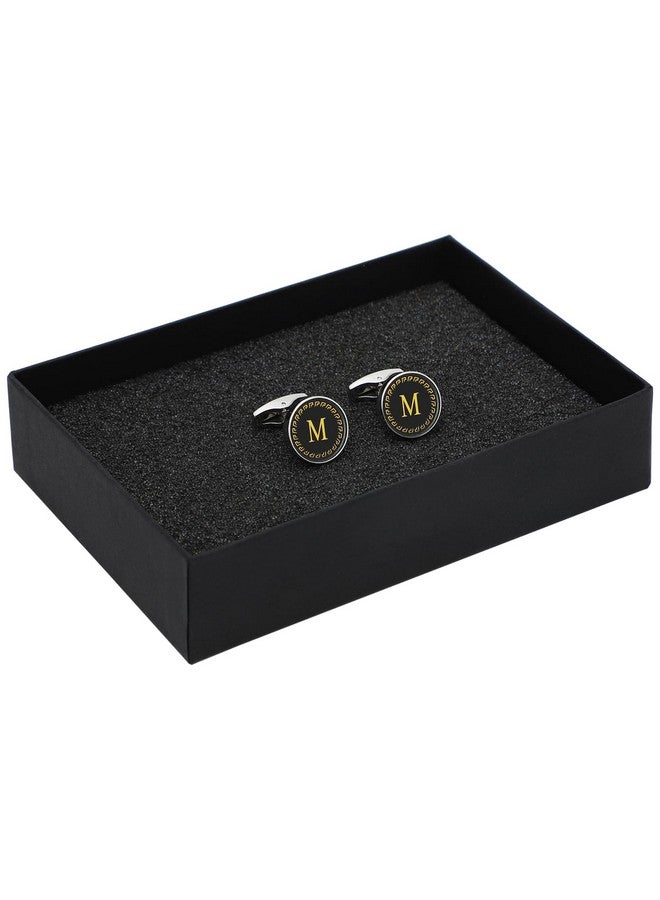 1 Pairs Cufflinks For Men Classic Initial Cuff Links Personalized Cuff Links Silver 26 Alphabet Cuff Links Business Anniversary Wedding For Father Husband Gift, M