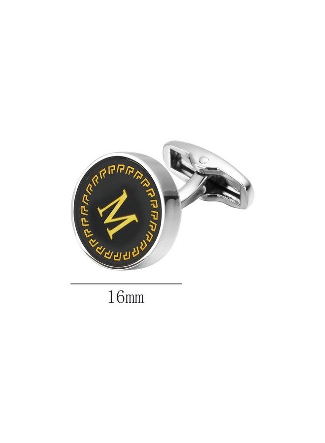 1 Pairs Cufflinks For Men Classic Initial Cuff Links Personalized Cuff Links Silver 26 Alphabet Cuff Links Business Anniversary Wedding For Father Husband Gift, M