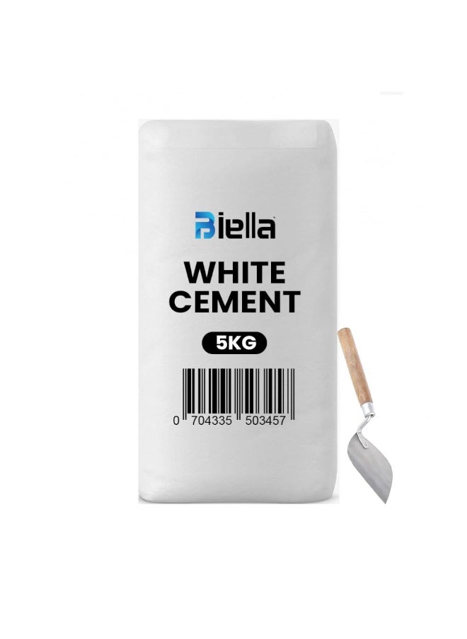 Biella White Cement Powder with Mason Trowel Ideal for Crack Filling, Universal Adhesive, Construction, Art & Craft Projects, and Waterproofing for Home Repairs, Bathrooms, and Tiles (5 KG)  - Image 1