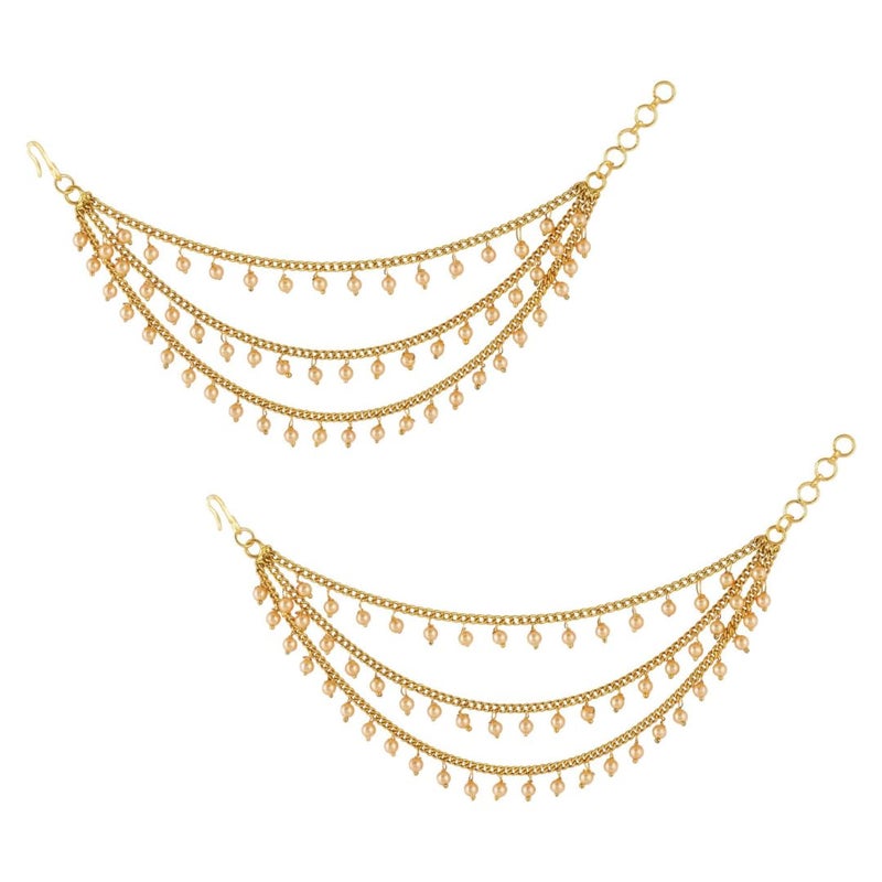 Efulgenz Ear Chains Indian Jewellery Traditional Indian Earrings with Hair Chain Earring Chain Jewelry for Wedding Layered Faux Pearl Charms Ear Chain Earrings for Women - Image 1