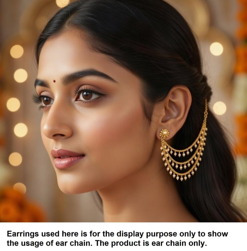 Efulgenz Ear Chains Indian Jewellery Traditional Indian Earrings with Hair Chain Earring Chain Jewelry for Wedding Layered Faux Pearl Charms Ear Chain Earrings for Women - Image 3