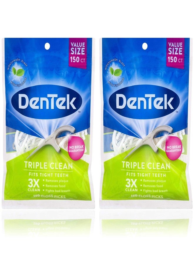 Dentek Triple Clean Floss Picks, Mouthwash Blast Fluoride Coating, 150-Count (2-Pack - Image 1