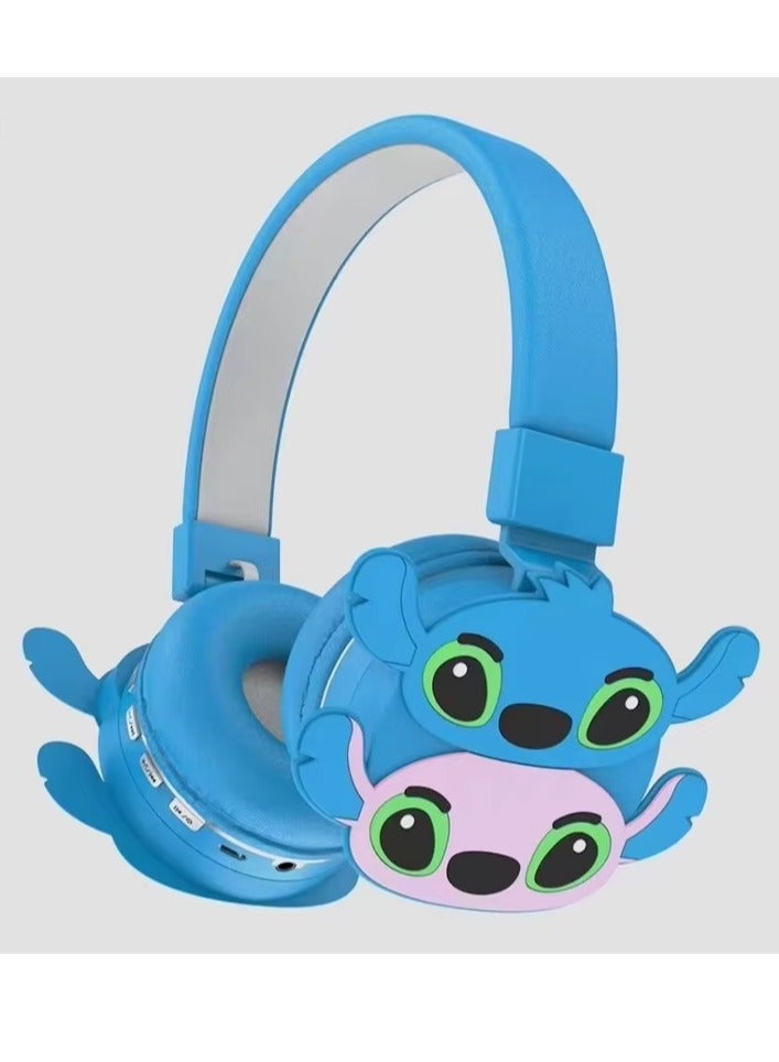 STITCH Wireless Bluetooth Headphones for Kids - High-Resolution Sound, 400mAh Battery, 18 Hours of Playtime, Built-in Microphone, Volume Control, 3.5mm Jack, 40mm Driver, Blue with Pink - Image 1