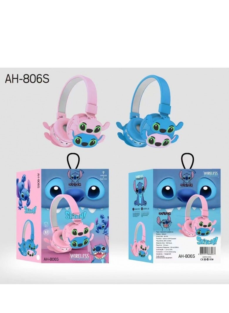 STITCH Wireless Bluetooth Headphones for Kids - High-Resolution Sound, 400mAh Battery, 18 Hours of Playtime, Built-in Microphone, Volume Control, 3.5mm Jack, 40mm Driver, Blue with Pink - Image 3