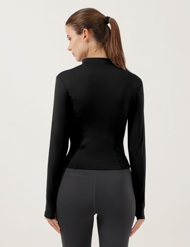 Locachy Women's Lightweight Stretchy Workout Full Zip Running Track Jacket with Thumb Holes (Black, x_l) - Image 3