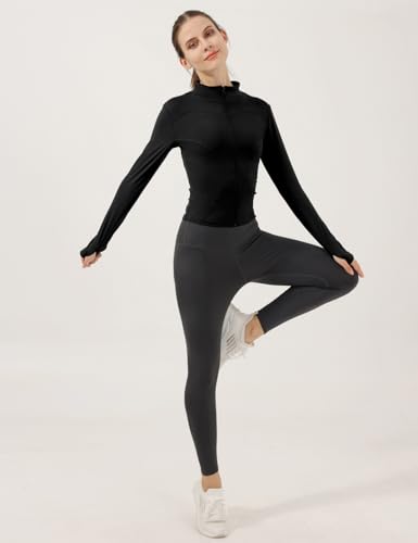 Locachy Women's Lightweight Stretchy Workout Full Zip Running Track Jacket with Thumb Holes (Black, x_l) - Image 5