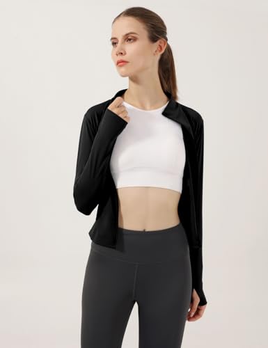 Locachy Women's Lightweight Stretchy Workout Full Zip Running Track Jacket with Thumb Holes (Black, x_l) - Image 4