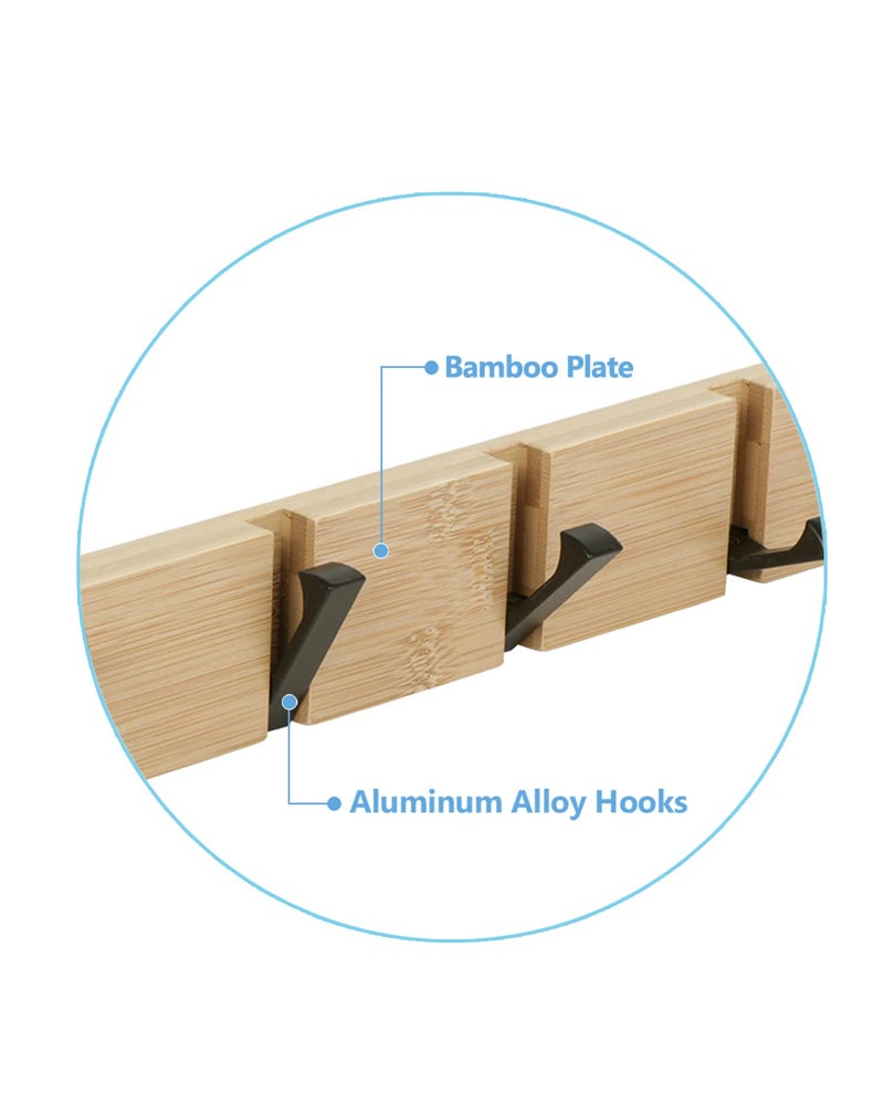JSVER Wooden Coat Hooks Coat Rack Wall Mount, Space-Saving Coat Rack with 5 Standard Retractable Hooks, Hat Coat Hook for Entryway, Hallway, Bathroom, Living Room, Bedroom - Image 3