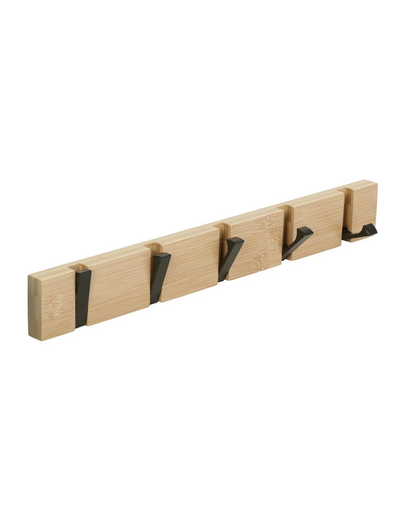 JSVER Wooden Coat Hooks Coat Rack Wall Mount, Space-Saving Coat Rack with 5 Standard Retractable Hooks, Hat Coat Hook for Entryway, Hallway, Bathroom, Living Room, Bedroom - Image 1