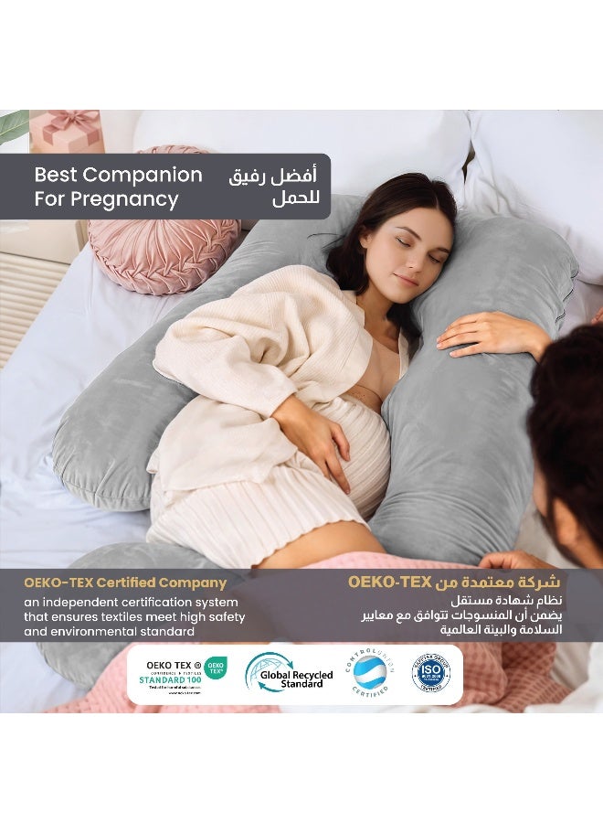 Rest Premium Velvet G Shaped Pregnancy Pillow  70x140cm  Maternity Full Body Pillow For Pregnant Women for Back , Hip , Neck and Knee Support with Removal Cover , Grey - Image 3