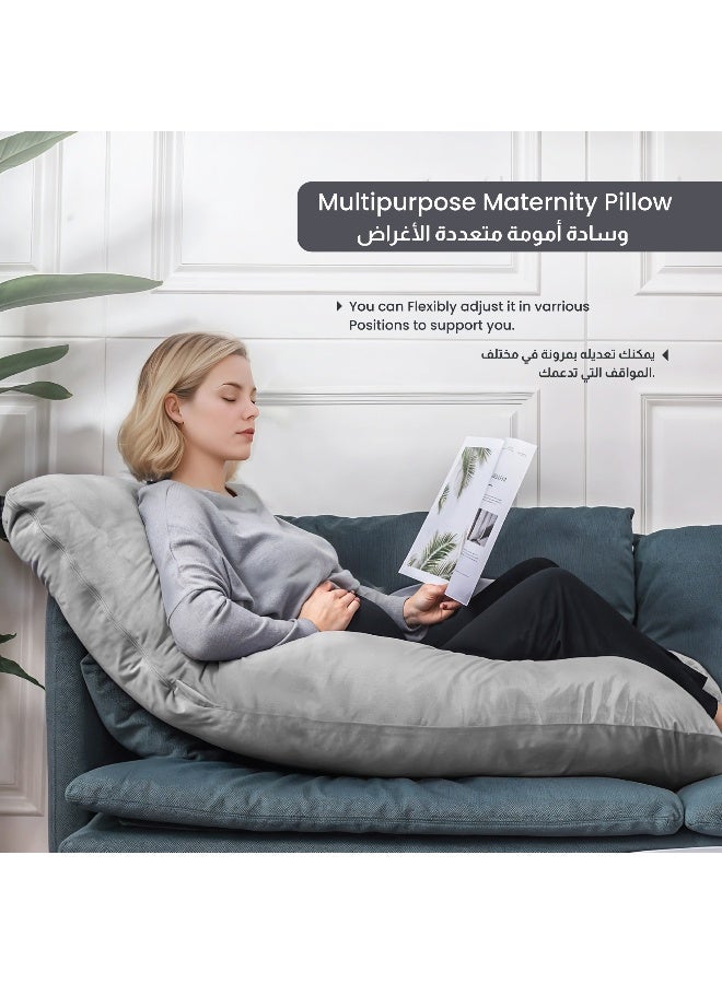 Rest Premium Velvet G Shaped Pregnancy Pillow  70x140cm  Maternity Full Body Pillow For Pregnant Women for Back , Hip , Neck and Knee Support with Removal Cover , Grey - Image 2