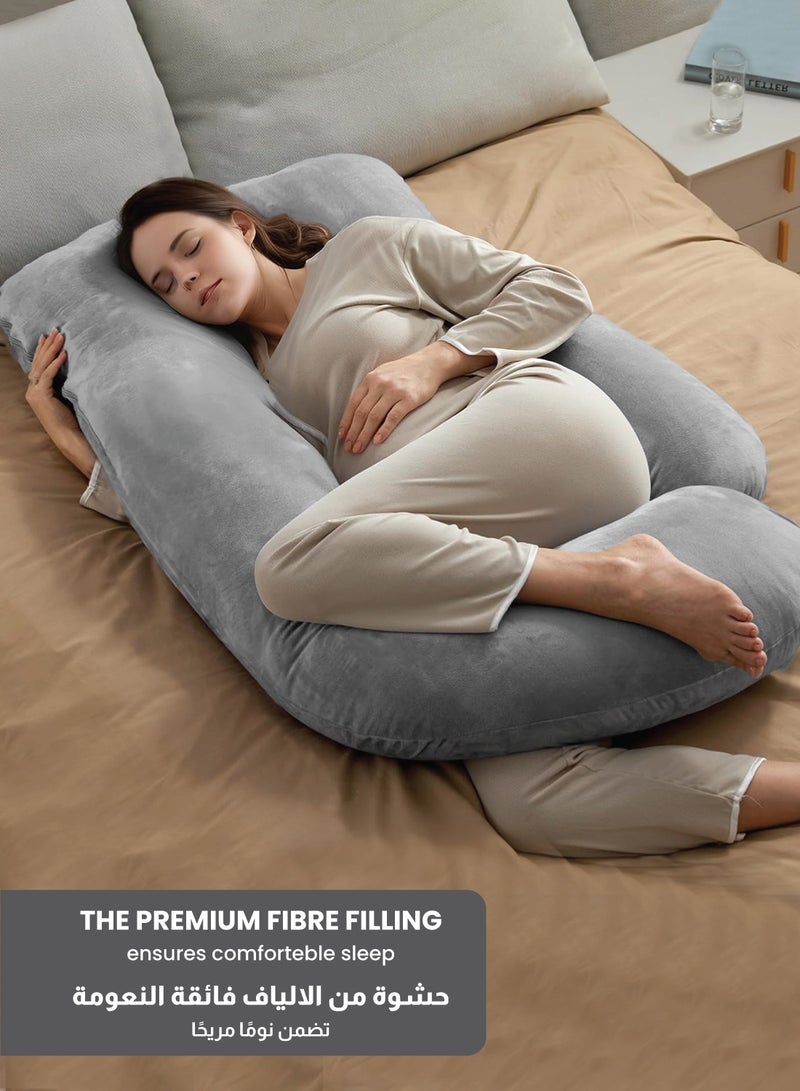 Rest Premium Velvet G Shaped Pregnancy Pillow  70x140cm  Maternity Full Body Pillow For Pregnant Women for Back , Hip , Neck and Knee Support with Removal Cover , Grey - Image 5