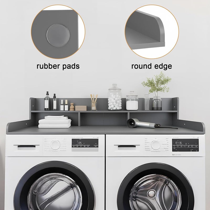 HMAZAE Washer Dryer Countertop with Shelf, 2-Tier Laundry Countertop Over Washer and Dryer, 54" x 27.55" Wooden Table for Folding Clothes for Laundry Room Organization and Storage (Gray) - Image 4