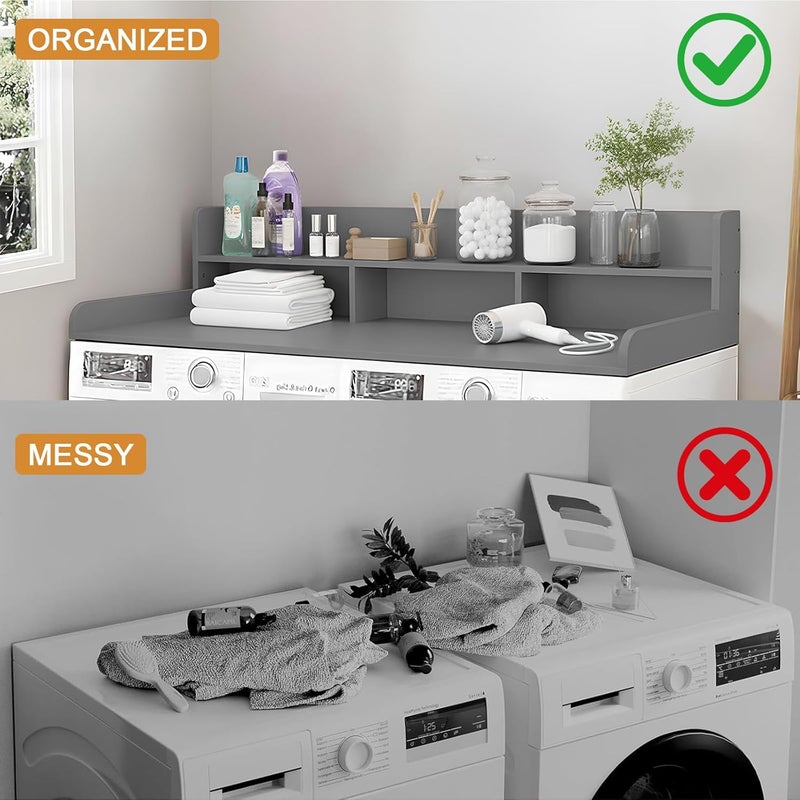 HMAZAE Washer Dryer Countertop with Shelf, 2-Tier Laundry Countertop Over Washer and Dryer, 54" x 27.55" Wooden Table for Folding Clothes for Laundry Room Organization and Storage (Gray) - Image 5