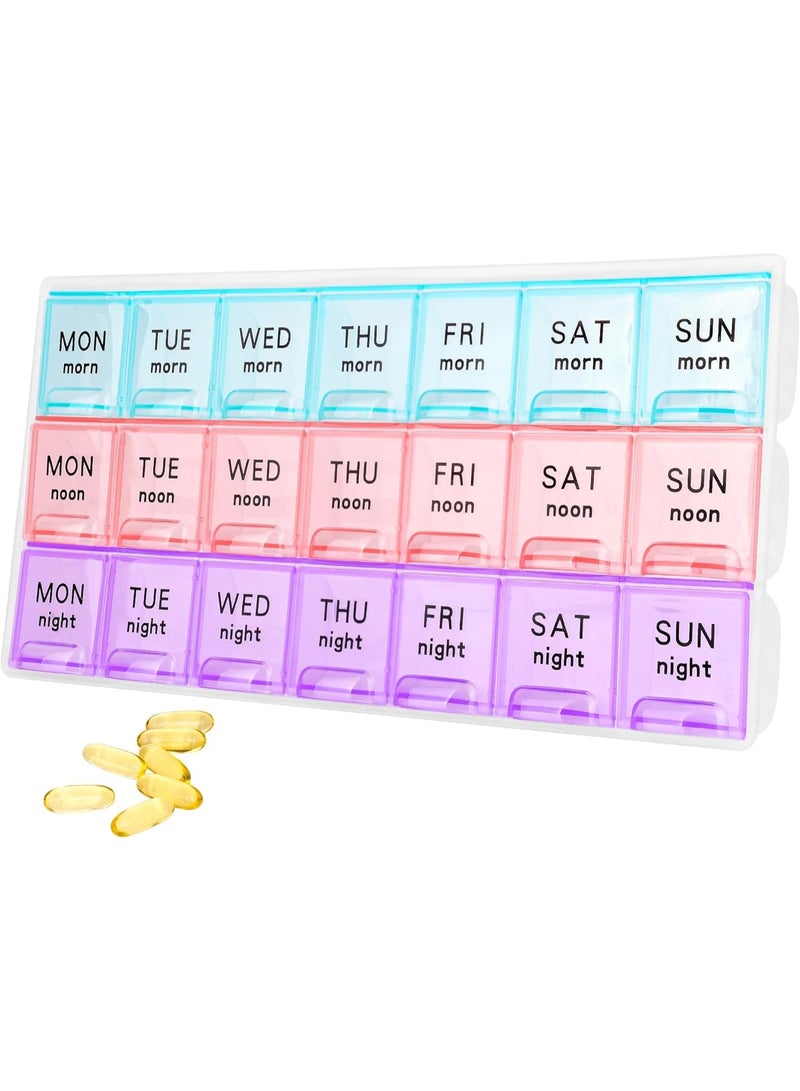 Large Weekly Pill Organizer (7 Day) 3 Times A Day - Moisture-Proof Travel Pill Case and Medicine Container | 21 Large Compartments, Easy-to-Read Bold Lettering, Contoured Design for Easy Pill Removal for Seniors. - Image 1