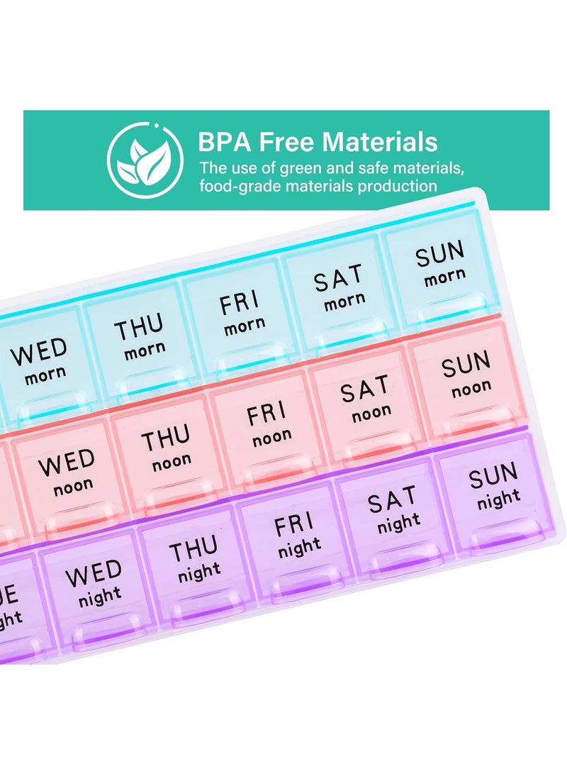 Large Weekly Pill Organizer (7 Day) 3 Times A Day - Moisture-Proof Travel Pill Case and Medicine Container | 21 Large Compartments, Easy-to-Read Bold Lettering, Contoured Design for Easy Pill Removal for Seniors. - Image 4