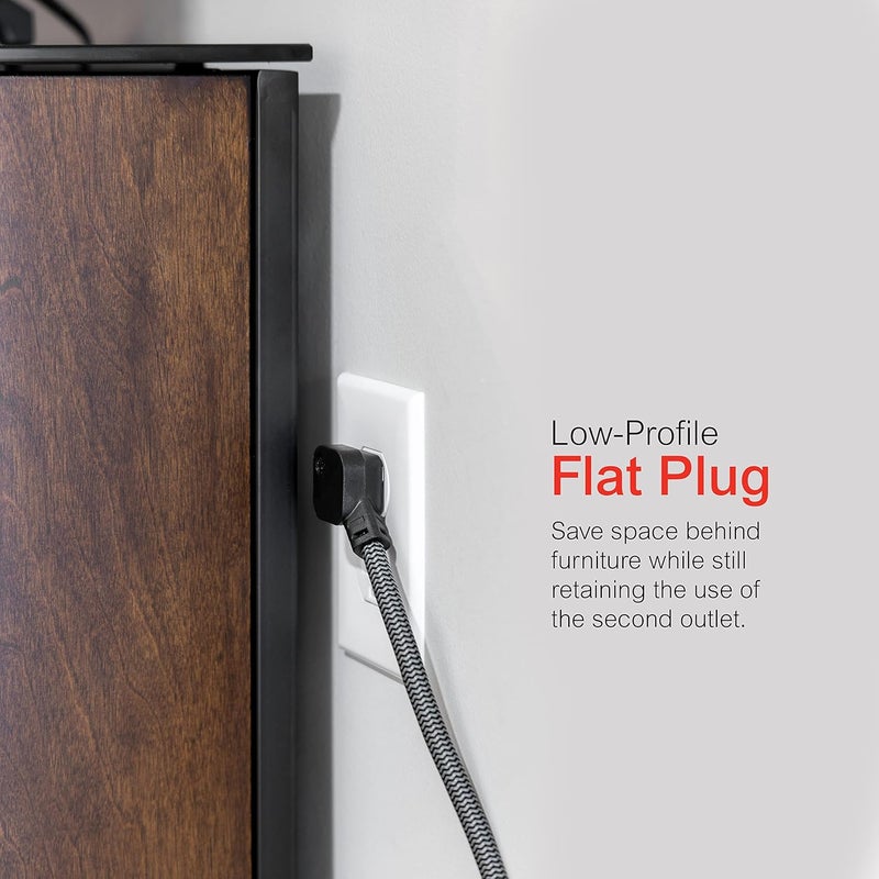 GE 3-Outlet Power Strip Surge Protector 15 Ft Braided Long Cord Extension Cord Surge Protector Power Strip Flat Plug Extension Cord 250 Joules ETL Listed Black 44237 - Image 5