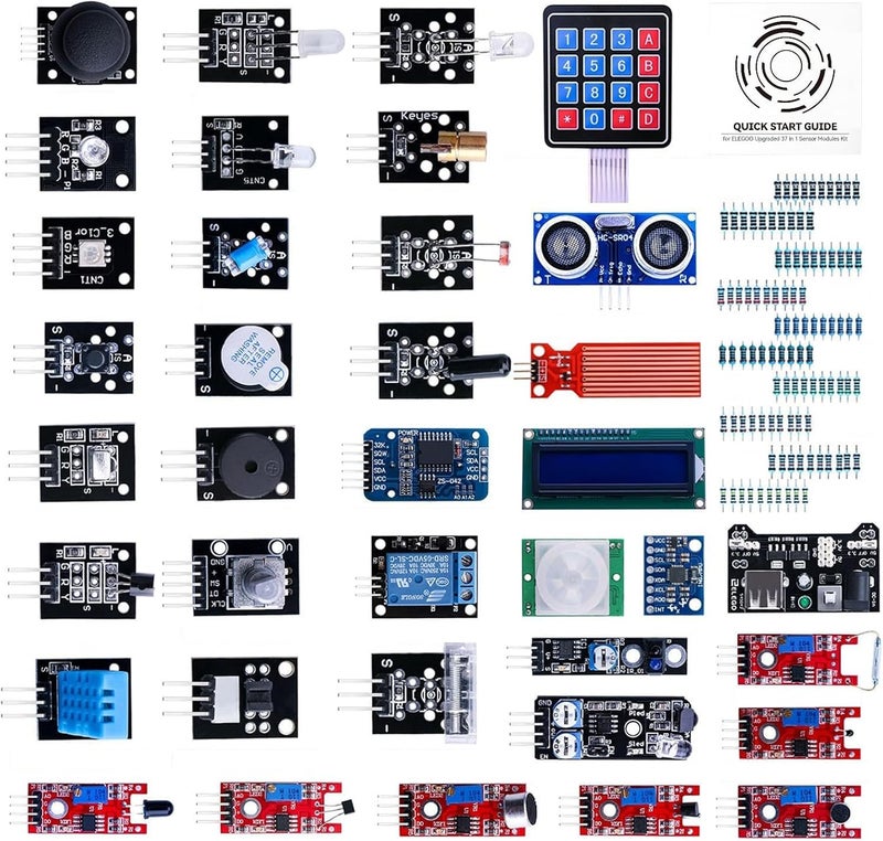 ELEGOO Upgraded 37 in 1 Sensor Modules Kit with Tutorial Compatible with Arduino IDE UNO R3 MEGA Nano(Excludes Microcontroller board) - Image 1